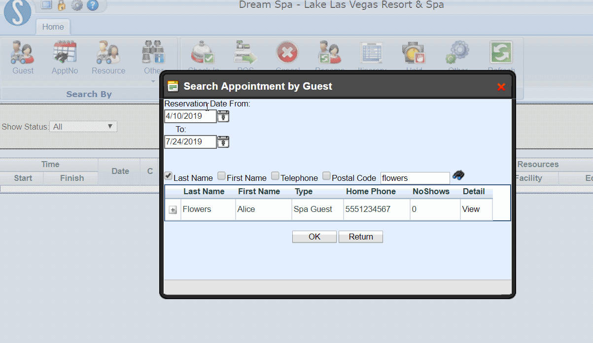 Guest Check In Searching for Appointments